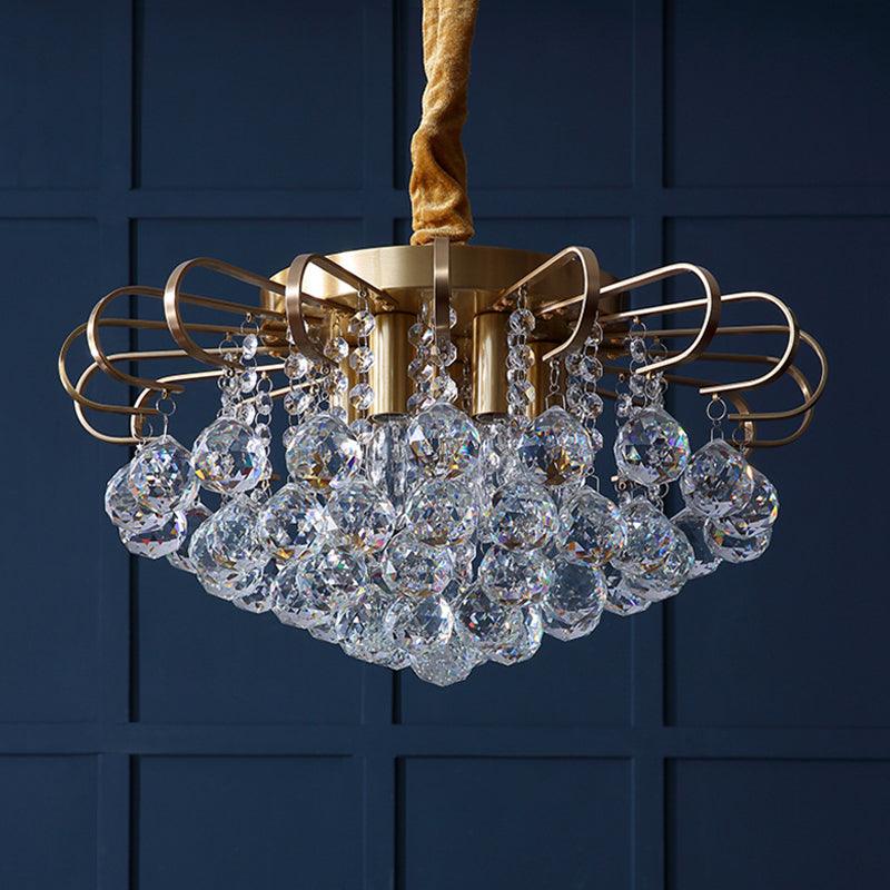 3/5-Bulb Pendant Chandelier Traditional Floral Crystal Ball Drop Light in Gold 14/18 Wide - Rebooters