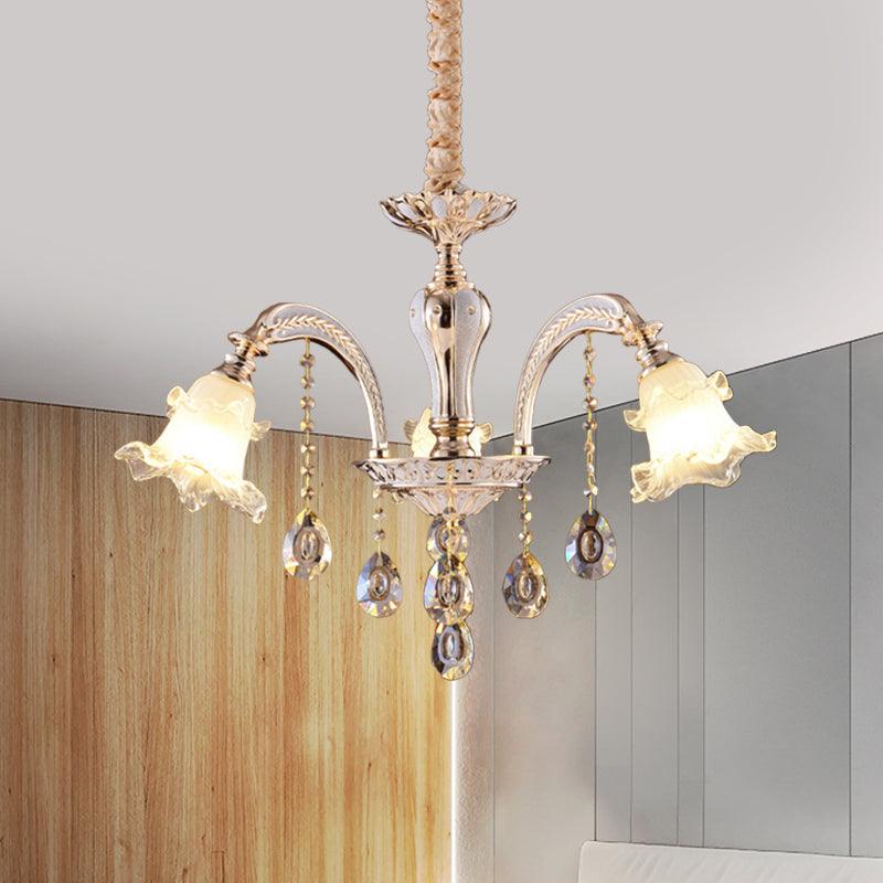 2-Layer Ruffle Clear Glass Chandelier Antiqued 3/6 Lights Dining Table Suspension Lamp in Gold - Rebooters