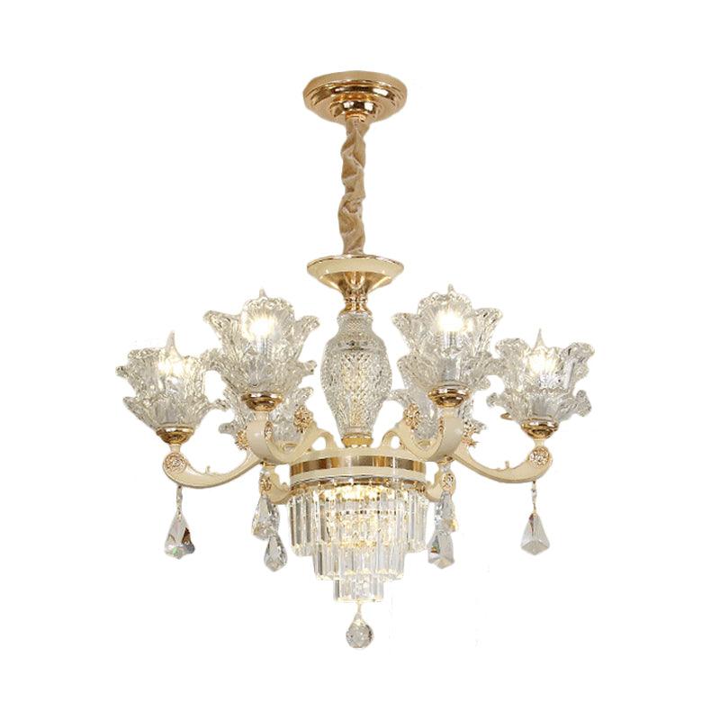 6 Heads Clear Glass Chandelier Modern Gold Blossom Light - Rebooters