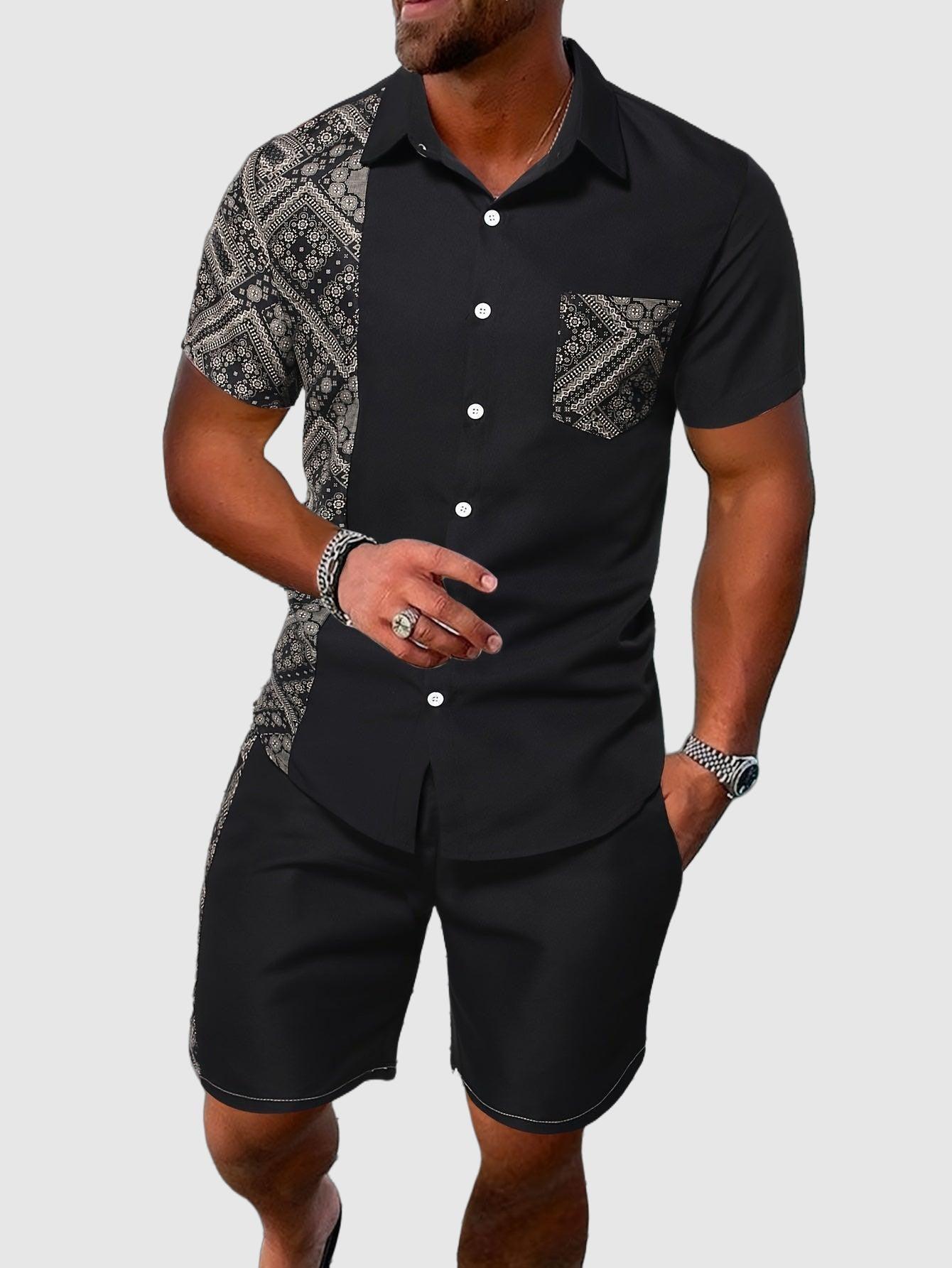 Ethnic Print Lapel Shirt and Shorts Summer Set for Men Rebooters mens 2 piece set