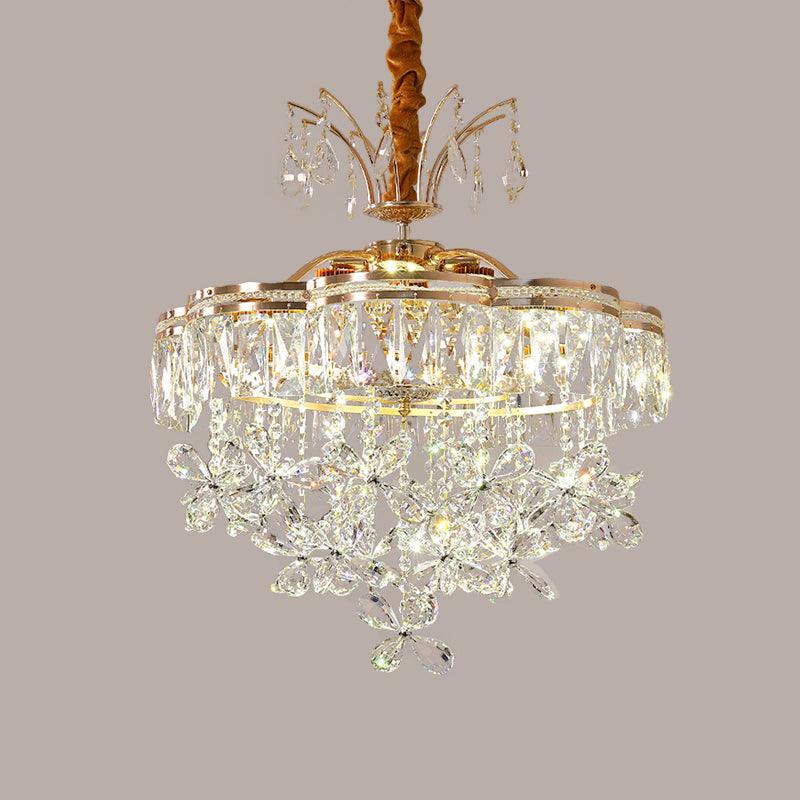 8 Lights Clear Crystal Ceiling Chandelier Modern Gold Flower Pendant Light Kit - Rebooters