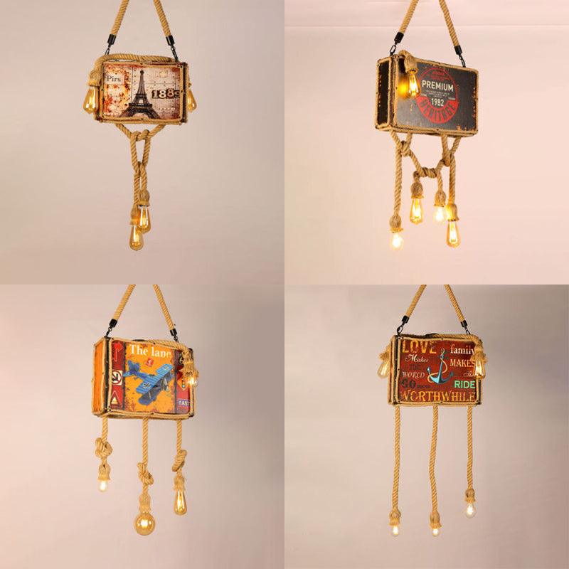 Four-Bulb Chandelier Wood Luggage Vintage Pendant Light - Rebooters