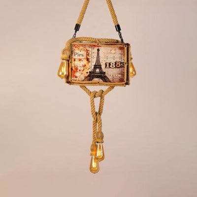 Four-Bulb Chandelier Wood Luggage Vintage Pendant Light - Rebooters