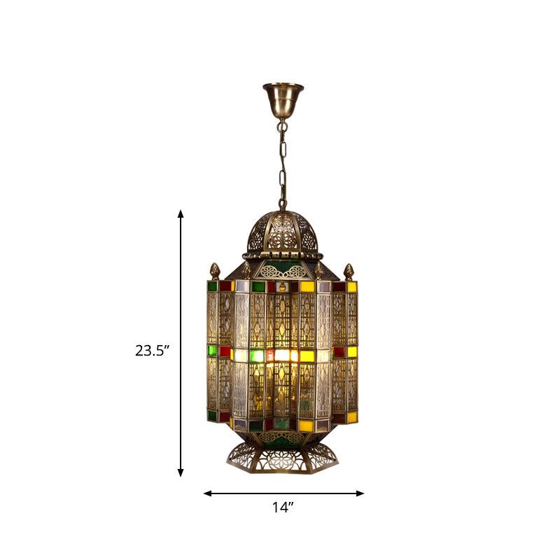 4 Bulbs Metallic Pendant Chandelier Rustic Brass Lantern Shade - Rebooters