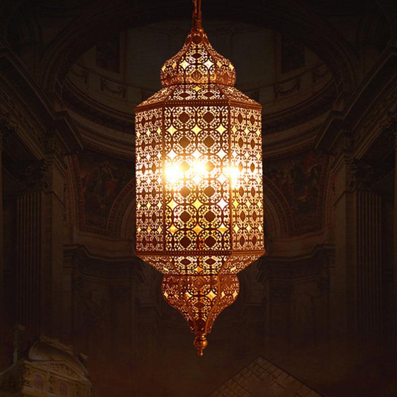 Arab Hexagonal Chandelier Light 3-Bulb Pendant in Brass - Rebooters