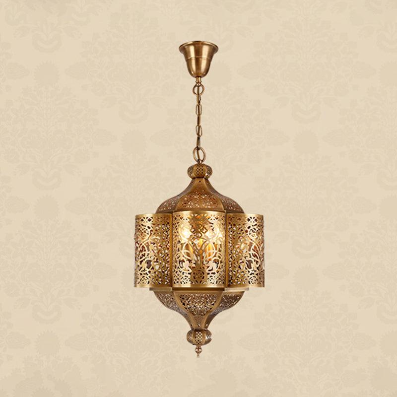 3 Heads Etched Lantern Pendant Lamp Arab Style Brass Chandelier - Rebooters