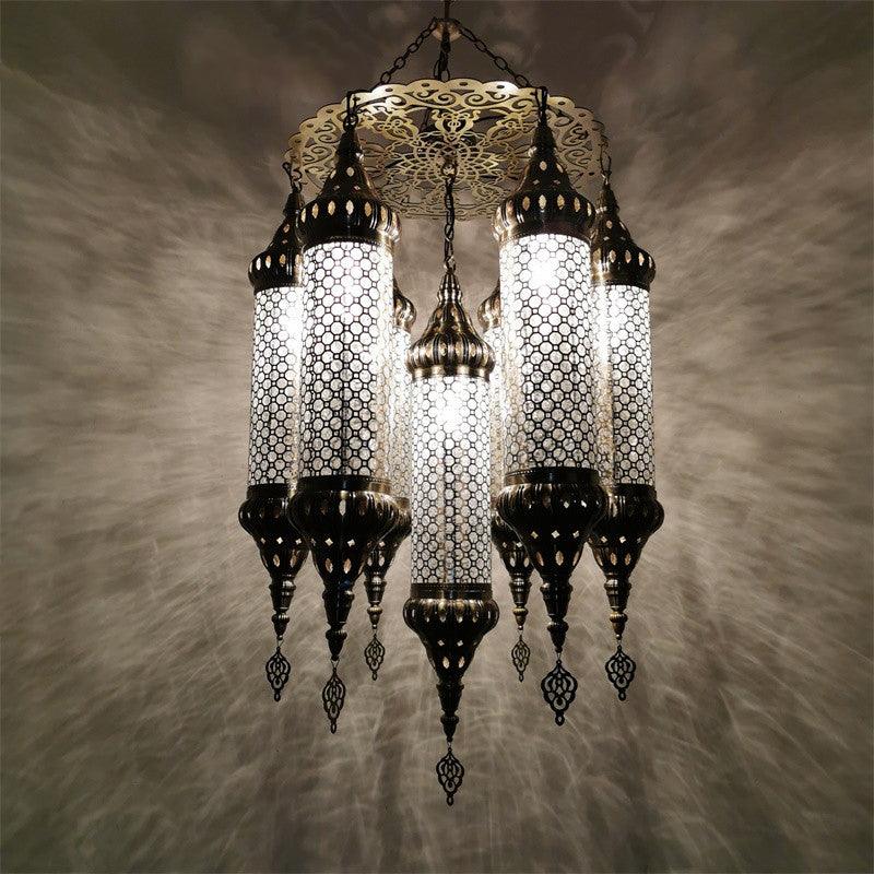 Arab Cylinder Hanging Lamp 7 Heads Clear Crackle Glass Chandelier - Rebooters