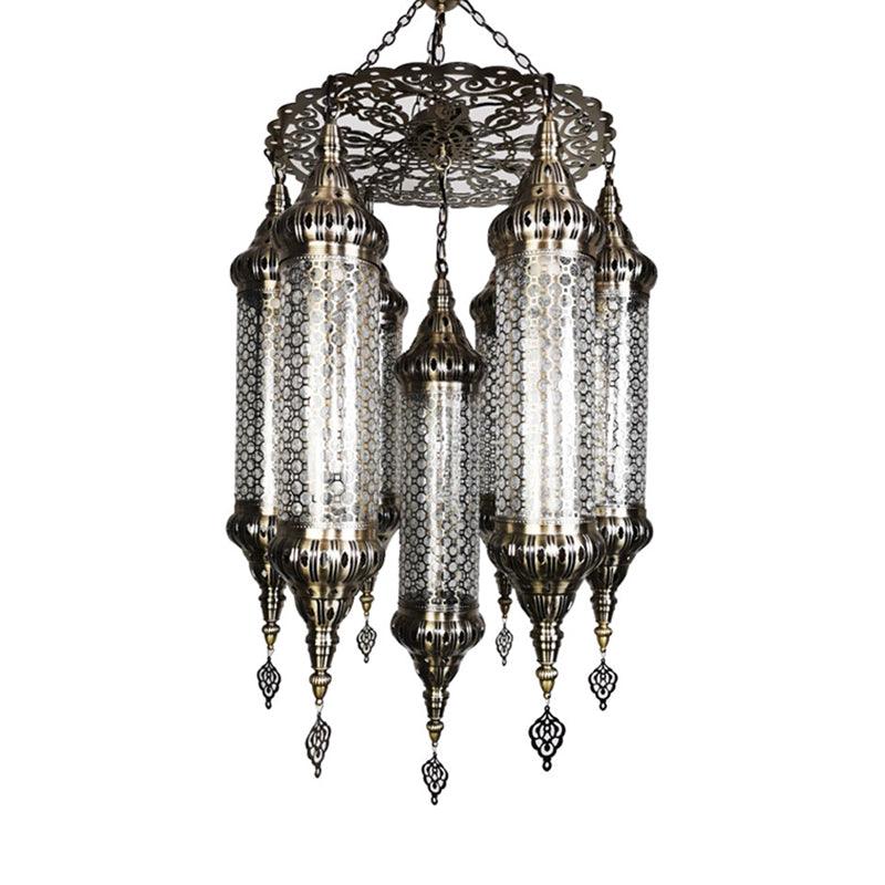 Arab Cylinder Hanging Lamp 7 Heads Clear Crackle Glass Chandelier - Rebooters