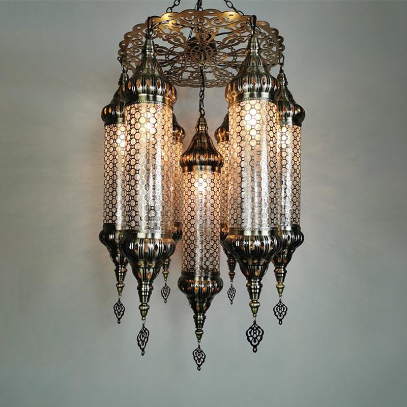 Arab Cylinder Hanging Lamp 7 Heads Clear Crackle Glass Chandelier - Rebooters