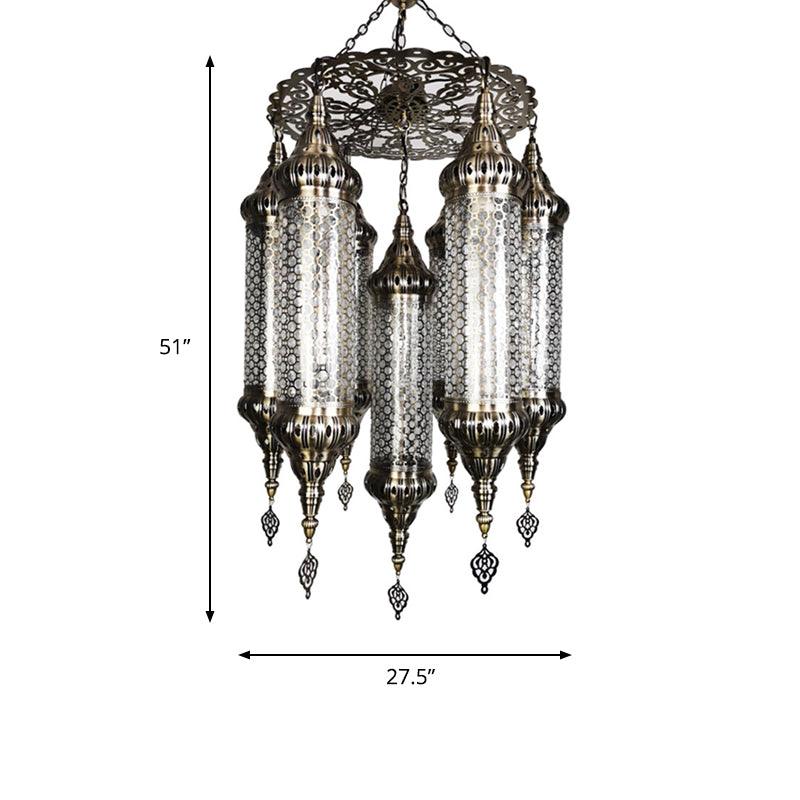 Arab Cylinder Hanging Lamp 7 Heads Clear Crackle Glass Chandelier - Rebooters