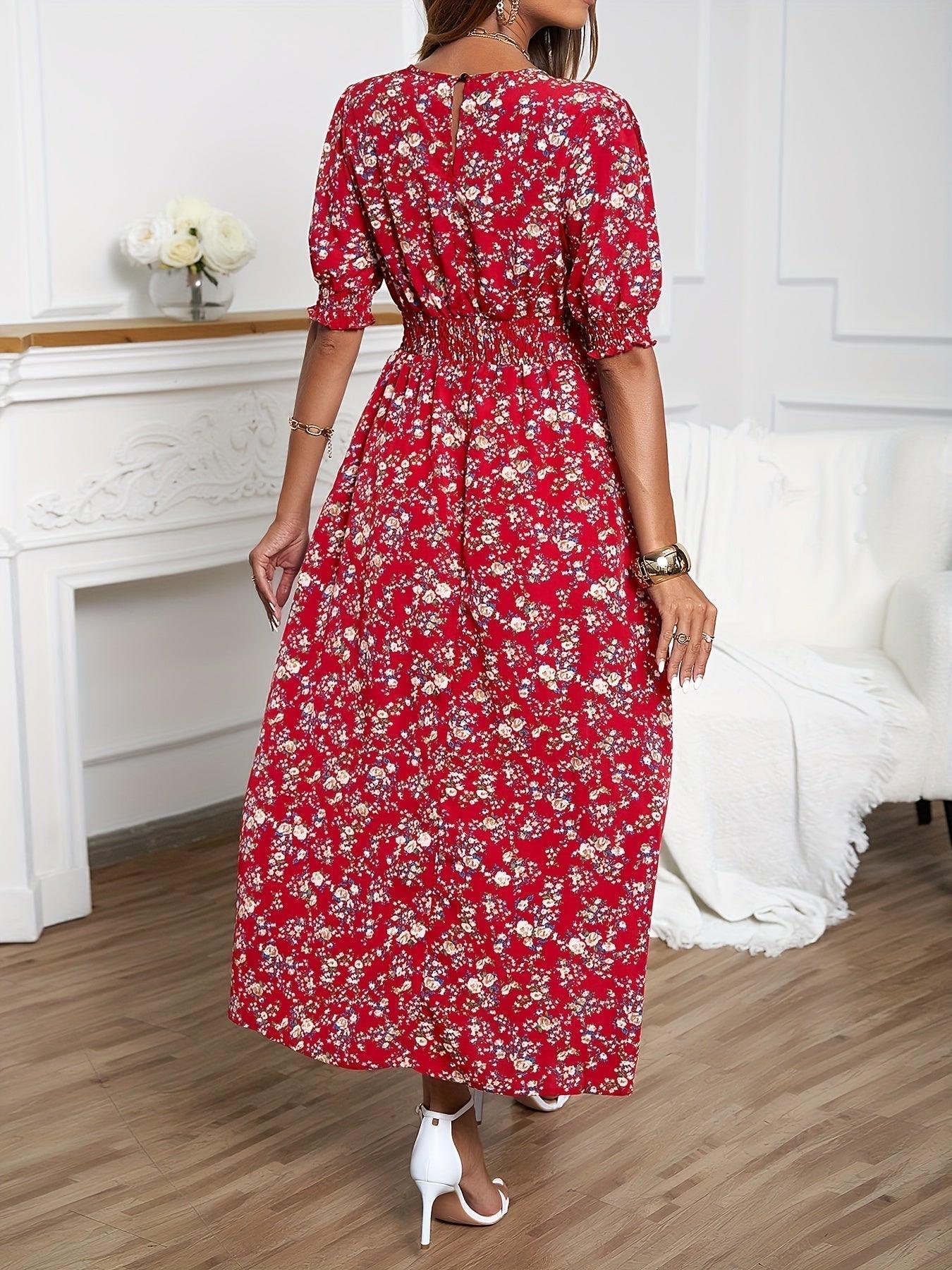 Floral Print Maxi Dress with Puff Sleeves for Women Rebooters Maxi Women's Dresses