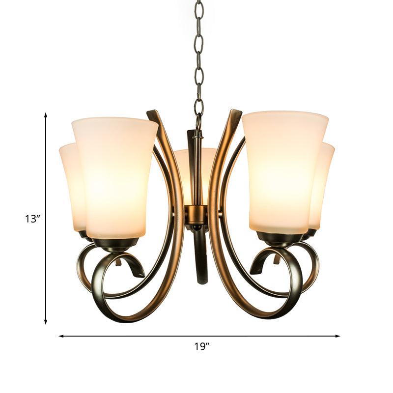 3 Lights Curving Hanging Lamp Vintage Brass Frosted Glass Chandelier Pendant Light - Rebooters