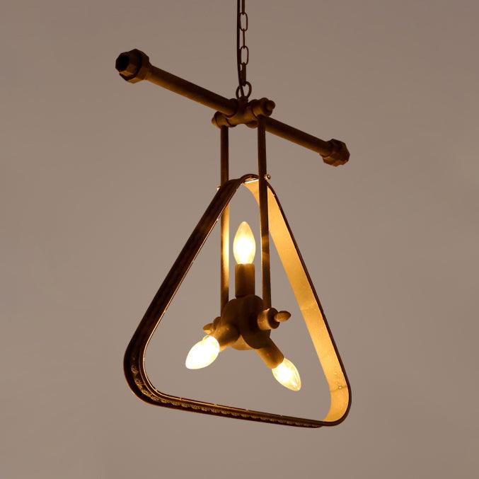 3 Heads Triangle Chandelier Lamp with Wire Frame Vintage Style - Rebooters