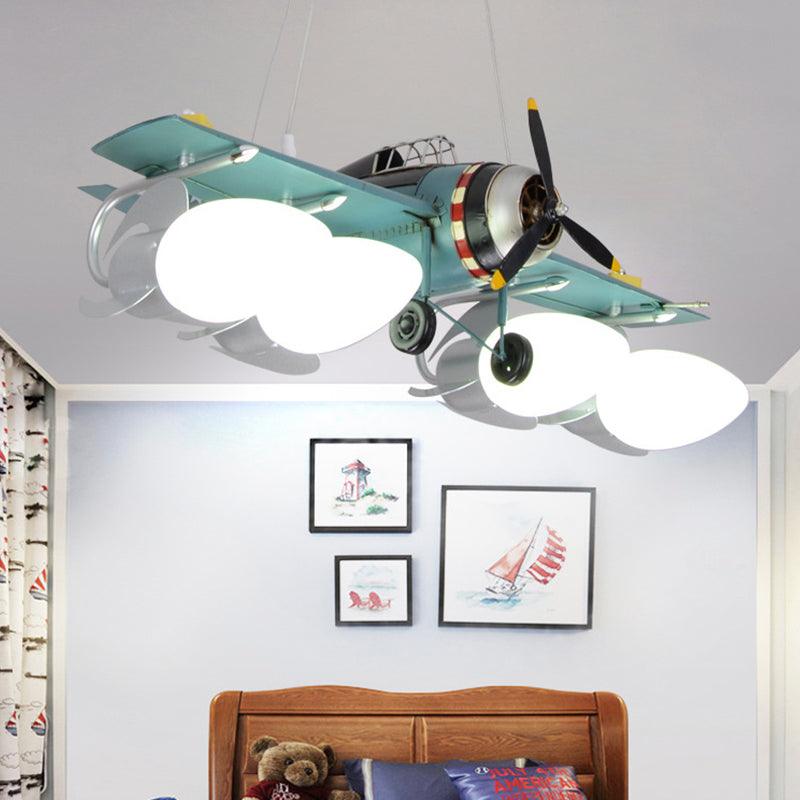Cream Glass Bullet Chandelier Lamp Aircraft Design Cartoon Green - Rebooters