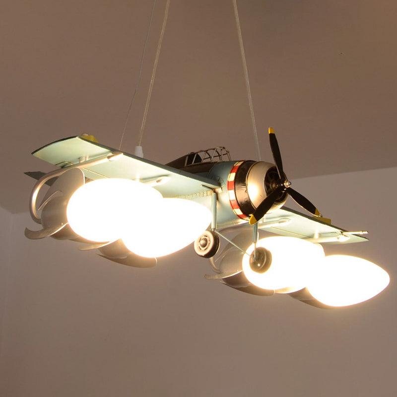 Cream Glass Bullet Chandelier Lamp Aircraft Design Cartoon Green - Rebooters