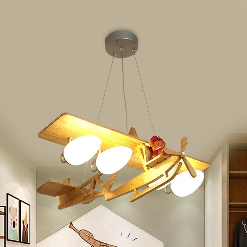 Aircraft Kids Bedroom Pendant Lighting Wood 4-Head Chandelier - Rebooters