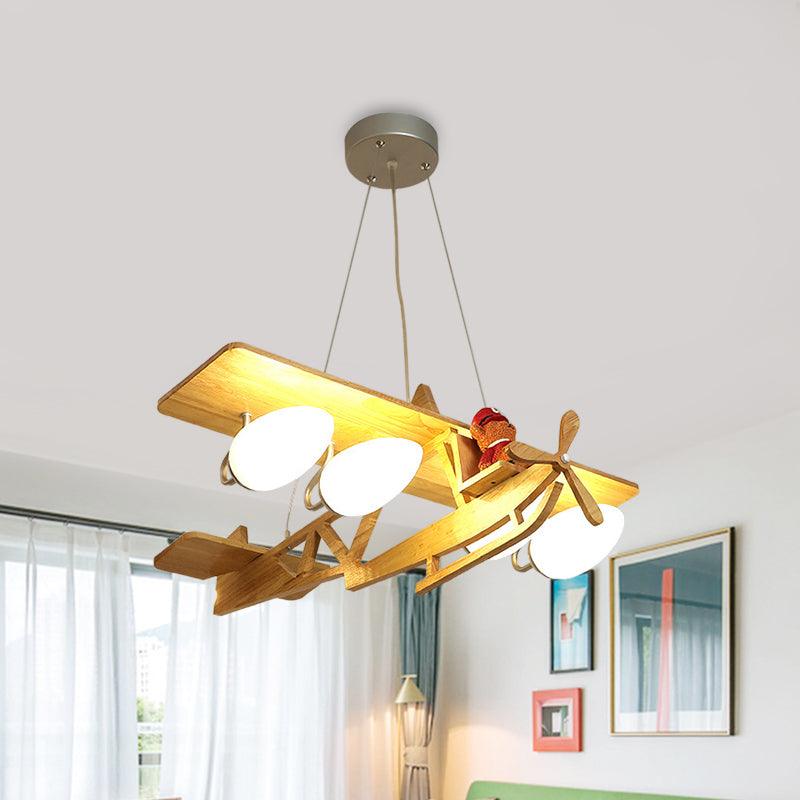 Aircraft Kids Bedroom Pendant Lighting Wood 4-Head Chandelier - Rebooters