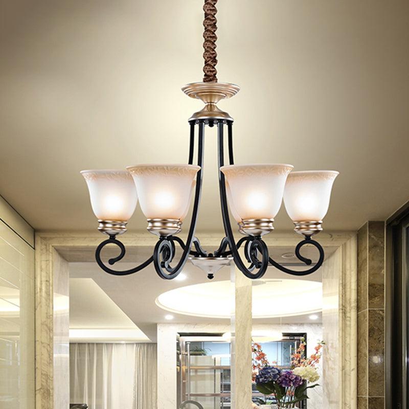 6/8 Heads Frosted Glass Chandelier Classic Black Flared Pendant Light - Rebooters