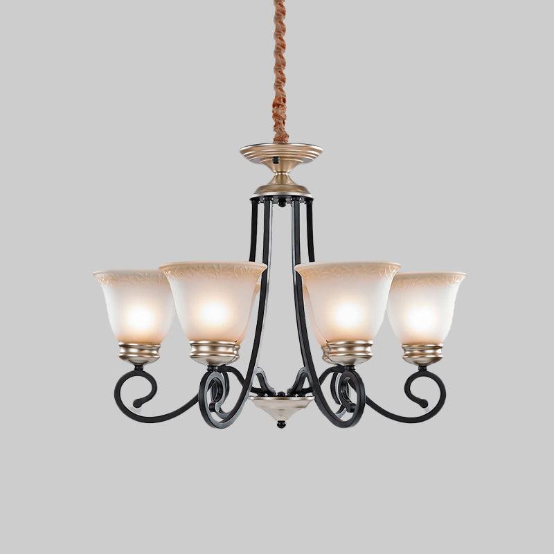 6/8 Heads Frosted Glass Chandelier Classic Black Flared Pendant Light - Rebooters