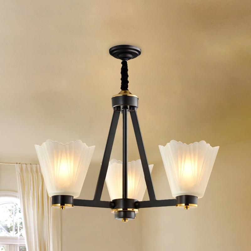 3-Bulb Tapered Chandelier Light Vintage Black Frosted Glass - Rebooters