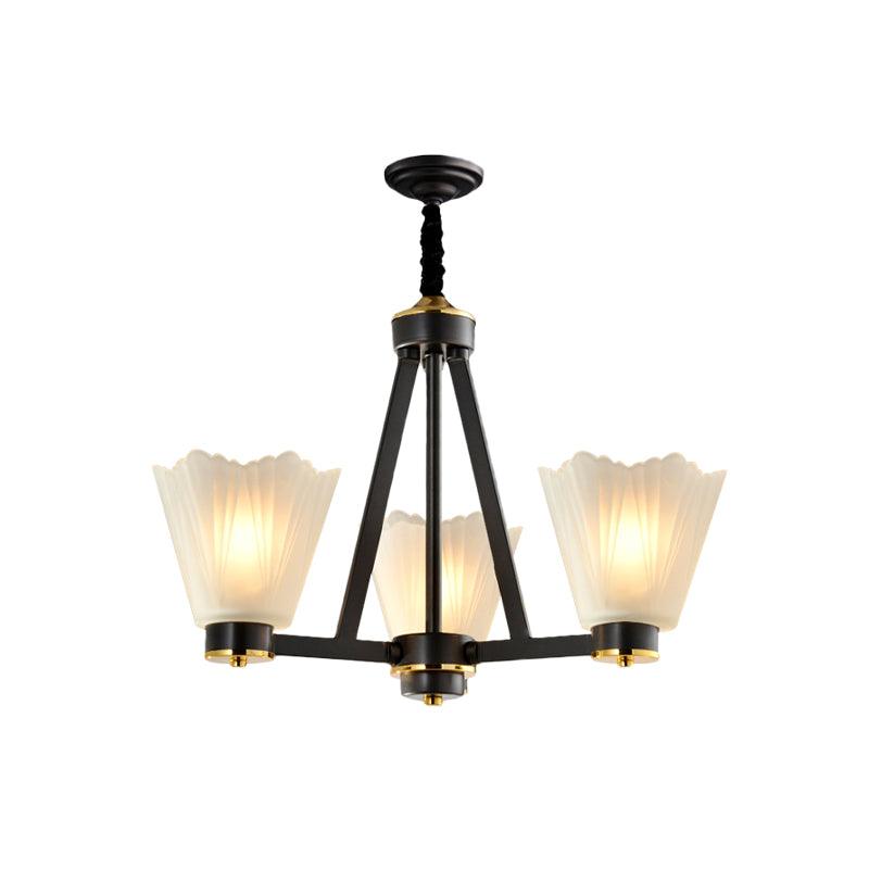 3-Bulb Tapered Chandelier Light Vintage Black Frosted Glass - Rebooters