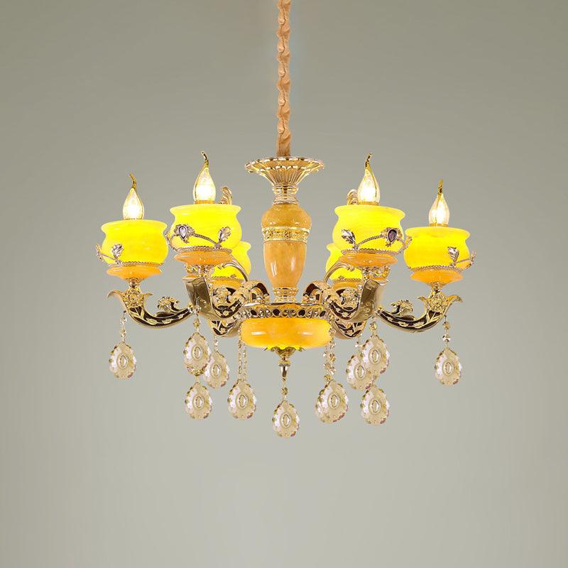 6/8 Lights Jade Ceiling Chandelier Antique Gold Candelabra Pendant - Rebooters