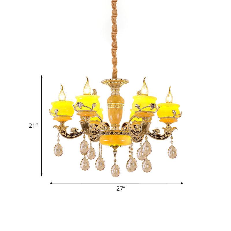 6/8 Lights Jade Ceiling Chandelier Antique Gold Candelabra Pendant - Rebooters