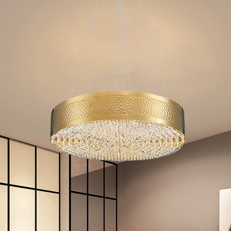 6-Bulb Drum Chandelier Light Postmodern Gold K9 Crystal Pendant - Rebooters