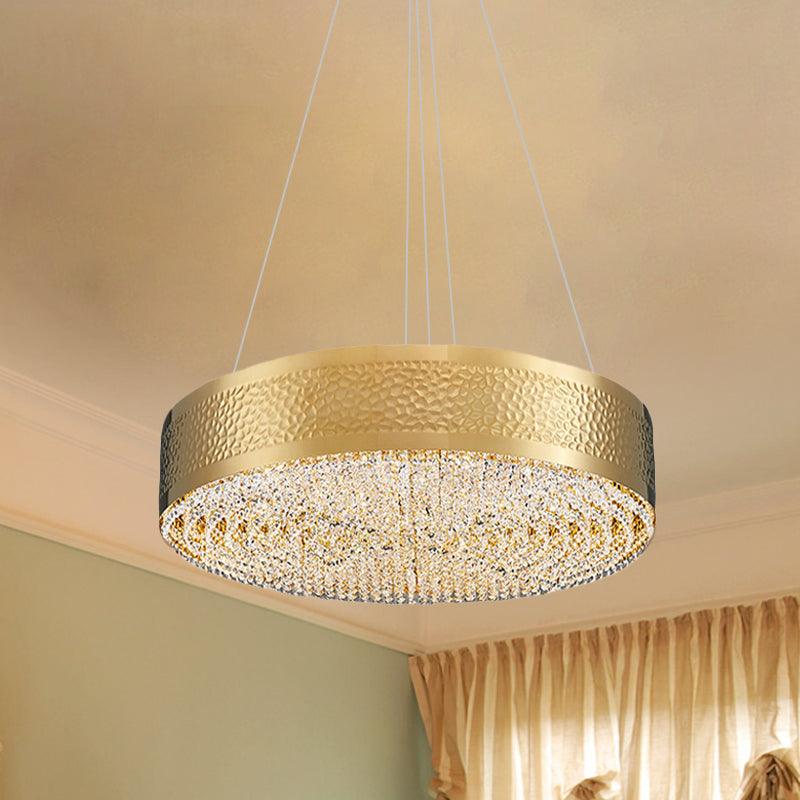 6-Bulb Drum Chandelier Light Postmodern Gold K9 Crystal Pendant - Rebooters