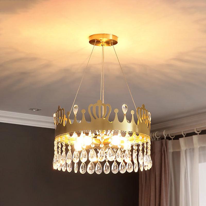 5-Light Crown Chandelier Light Fixture Minimal Gold Crystal Drop Ceiling Lamp - Rebooters