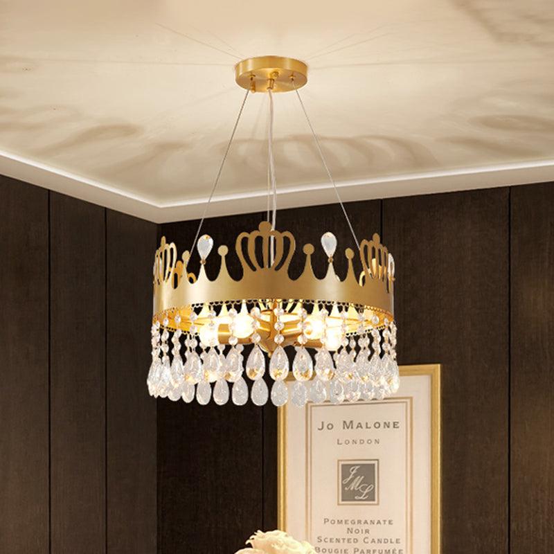 5-Light Crown Chandelier Light Fixture Minimal Gold Crystal Drop Ceiling Lamp - Rebooters