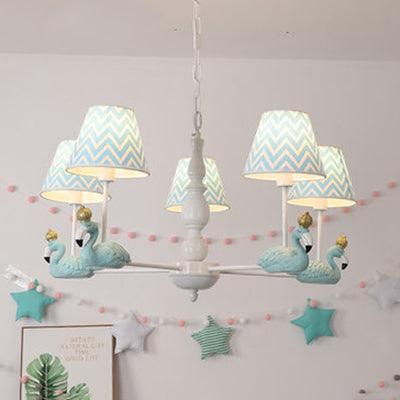 Bedroom Trapezoid Shade Hanging Ceiling Lamp with Swan Fabric - Rebooters