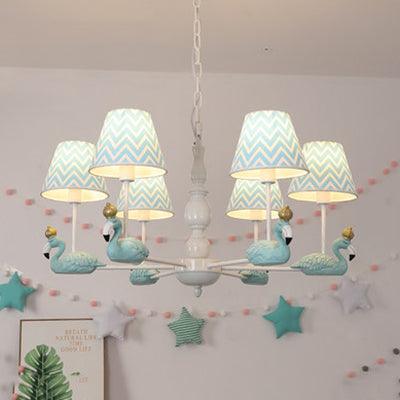Bedroom Trapezoid Shade Hanging Ceiling Lamp with Swan Fabric - Rebooters