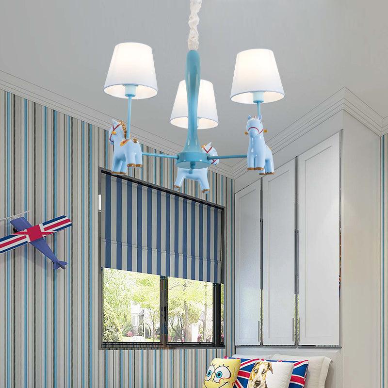 Nordic Tapered Shade Hanging Ceiling Lamp with Horse Fabric Chandelier - Rebooters