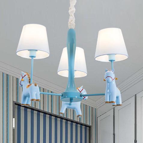Nordic Tapered Shade Hanging Ceiling Lamp with Horse Fabric Chandelier - Rebooters
