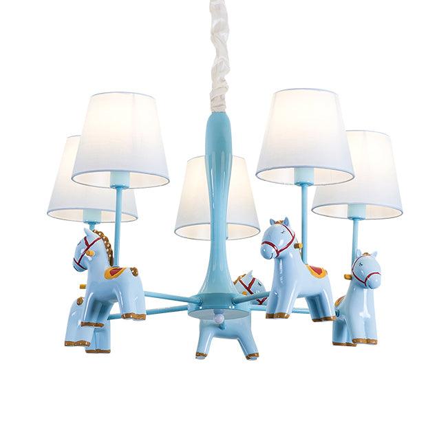Nordic Tapered Shade Hanging Ceiling Lamp with Horse Fabric Chandelier - Rebooters