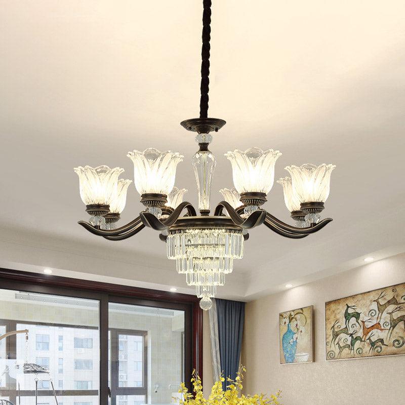 Bellflower Dining Room Pendant Chandelier Vintage Crystal 6-Light Black Fixture - Rebooters