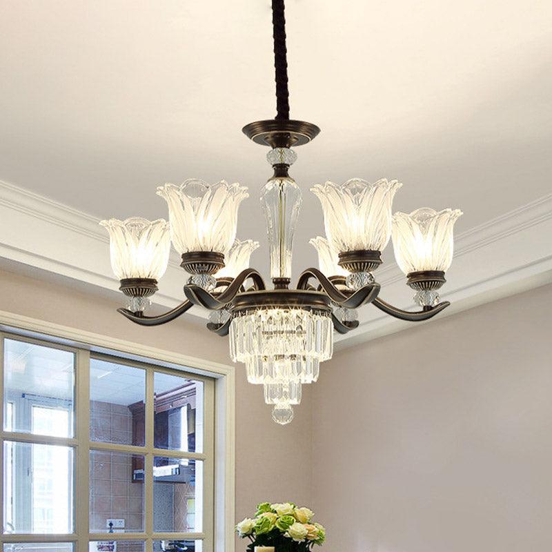 Bellflower Dining Room Pendant Chandelier Vintage Crystal 6-Light Black Fixture - Rebooters