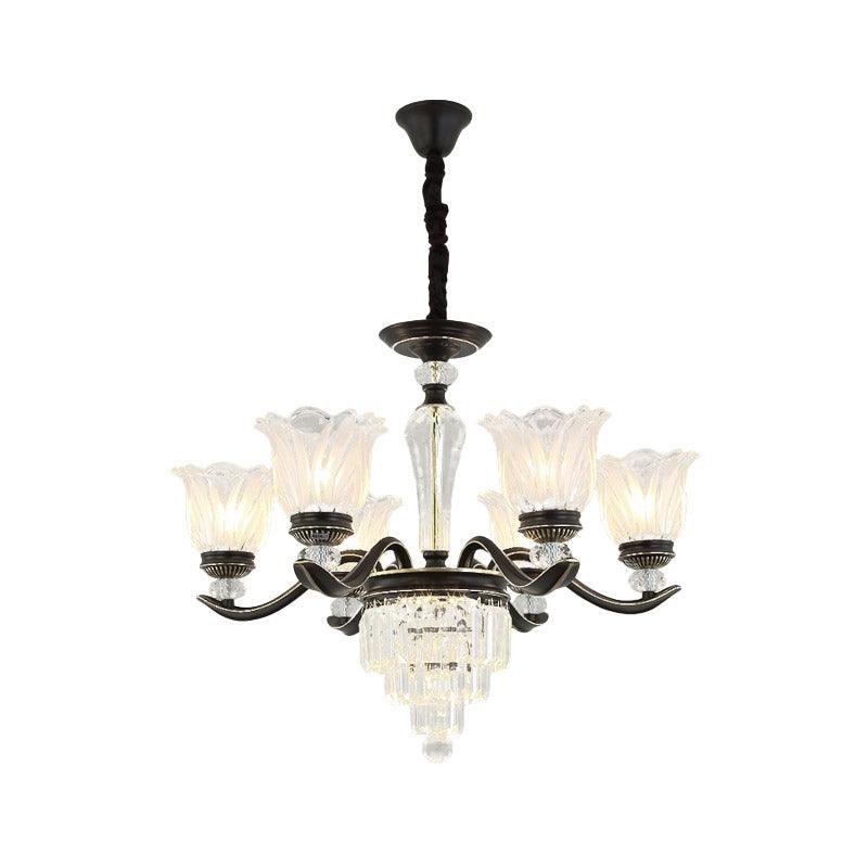Bellflower Dining Room Pendant Chandelier Vintage Crystal 6-Light Black Fixture - Rebooters