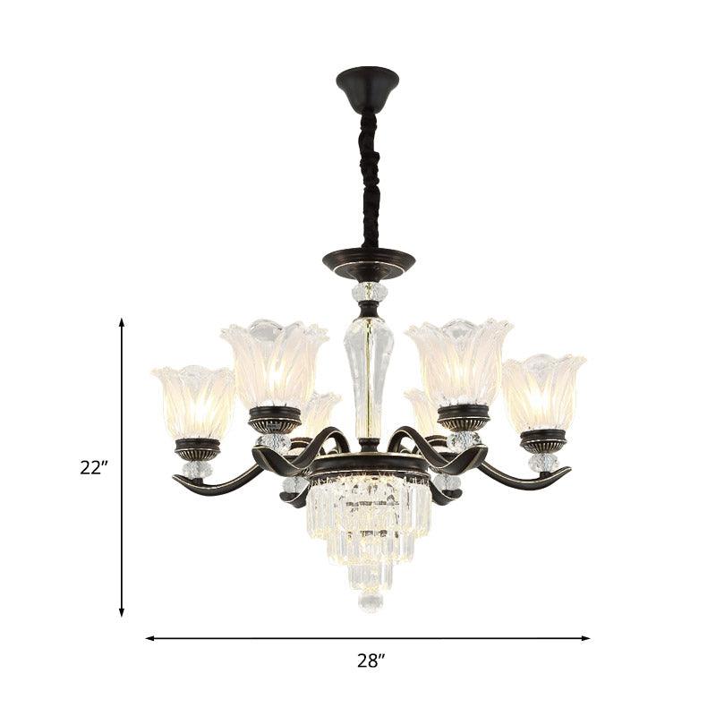Bellflower Dining Room Pendant Chandelier Vintage Crystal 6-Light Black Fixture - Rebooters