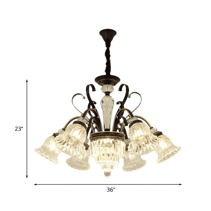 6/8 Heads Clear Glass Chandelier Countryside Black Bell Lamp - Rebooters