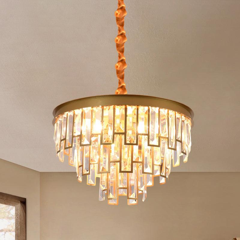 4/6 Lights Chandelier Pendant Retro Conical Crystal Panel Light Gold - Rebooters