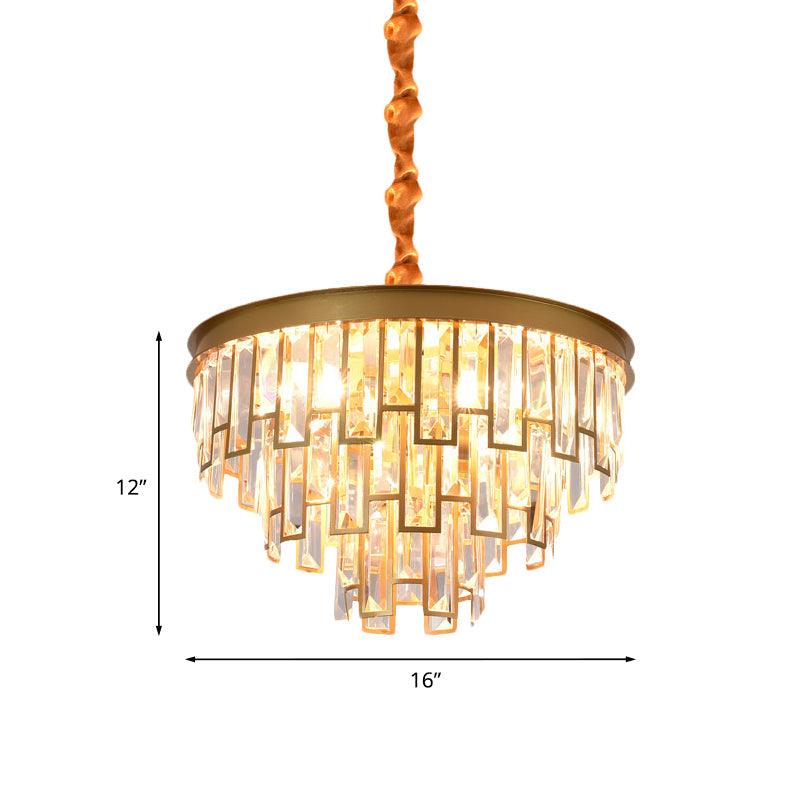 4/6 Lights Chandelier Pendant Retro Conical Crystal Panel Light Gold - Rebooters