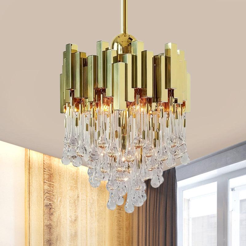4 Lights Chandelier Contemporary Cascade Crystal Orb Lamp Gold - Rebooters