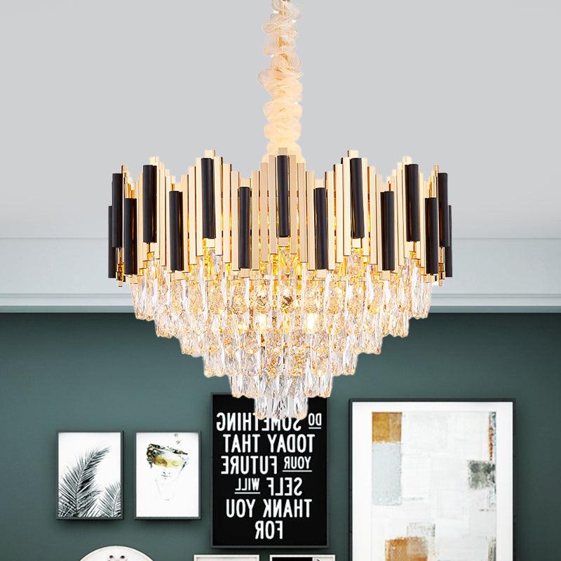 6-Light Crystal Prism Chandelier Modern Black-Gold Cone Lamp - Rebooters