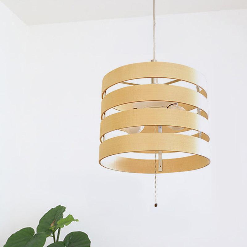 Beige Cylinder Frame Hanging Chandelier Modernism 2 Bulbs - Rebooters