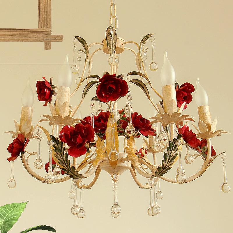 Beige 6 Bulbs Chandelier Light Rustic Iron Candlestick Lamp - Rebooters