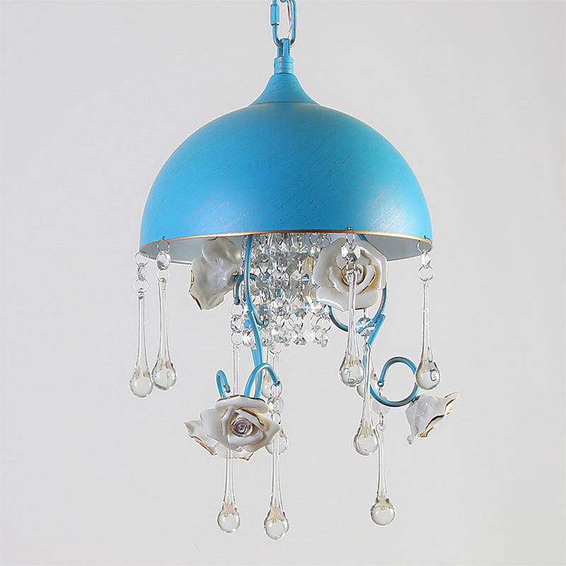 3 Bulbs Dome Chandelier Blue Iron Pendant Lighting Rose Decor - Rebooters