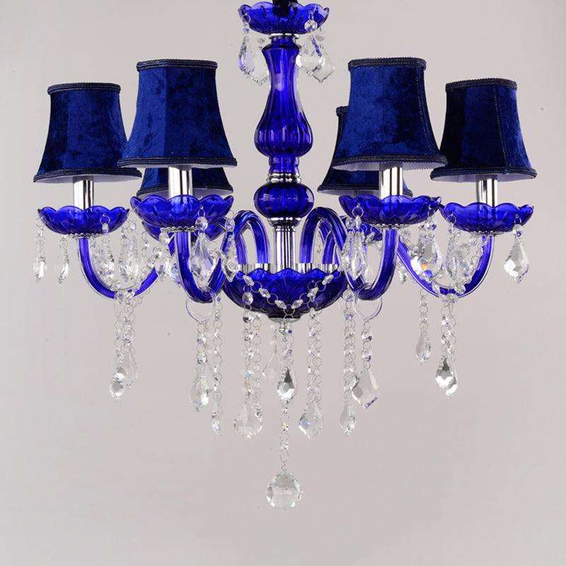 6-Bulb Ceiling Chandelier Modern Candle Bell Crystal Light Blue - Rebooters