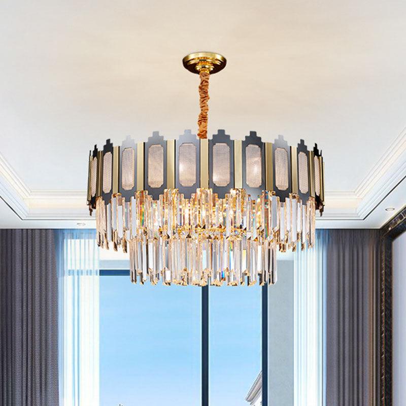 Tiered Bedroom Chandelier Lamp Modernism Clear Crystal 10 Heads Black and Gold Pendant - Rebooters